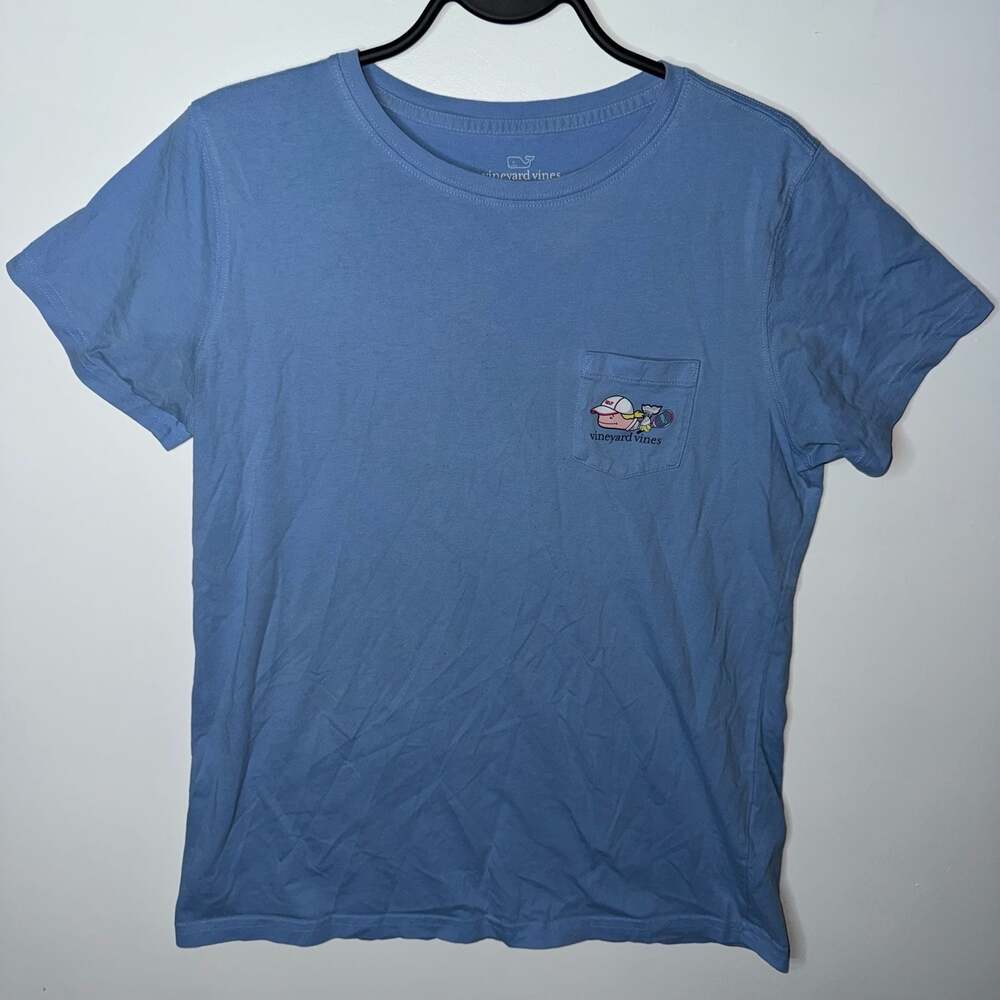 Vineyard Vines Women's S Tennis Whale Graphic Blue Short Sleeve Pocket T-Shirt